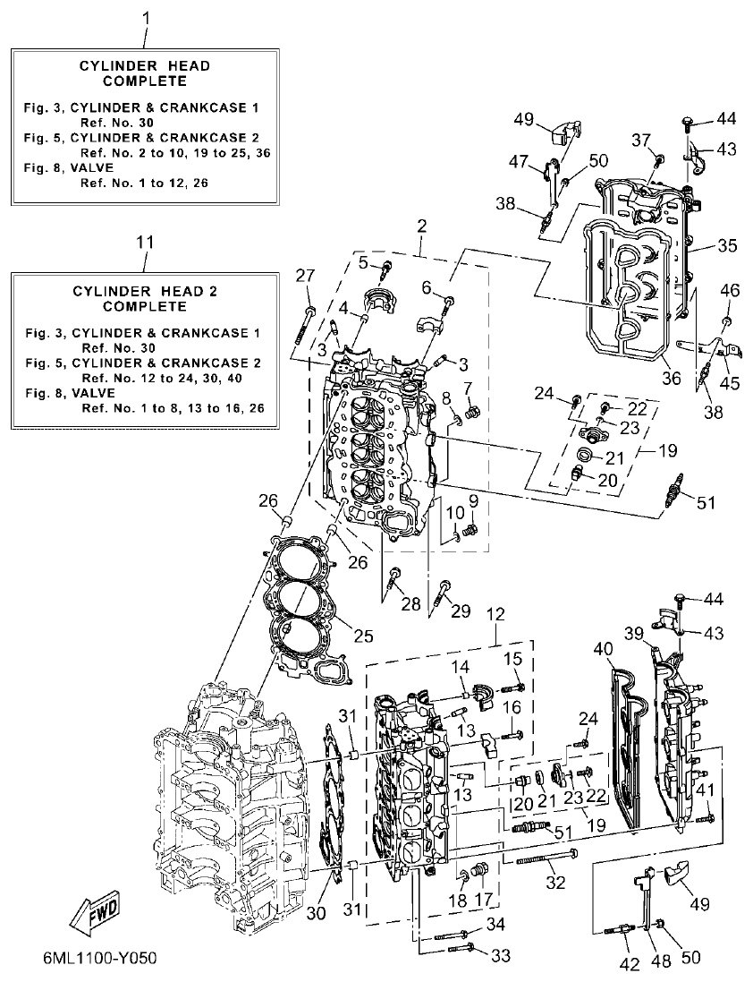 Yamaha F350BST, FL350BST CYLINDER & CRANKCASE 2 parts diagram